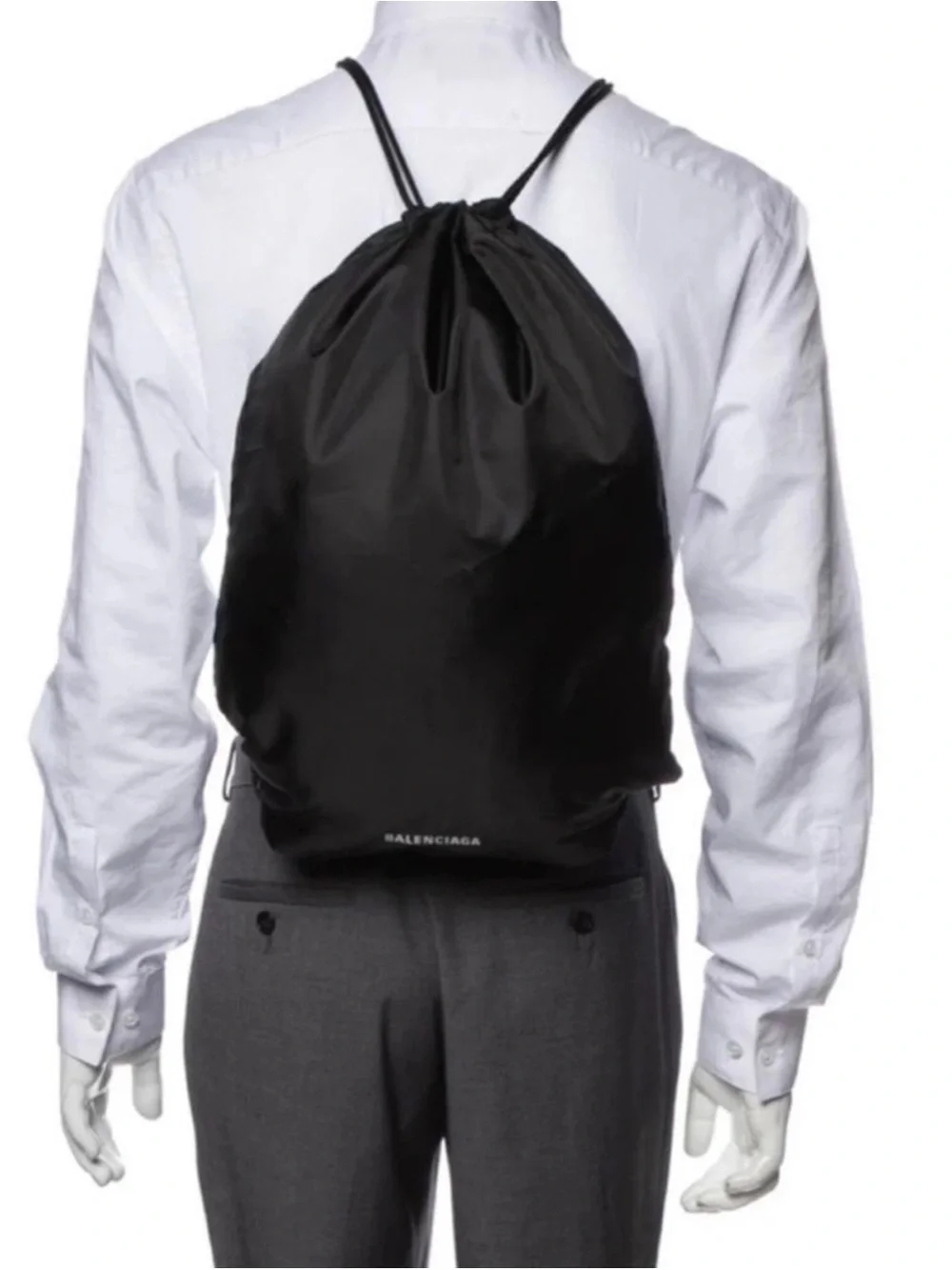 Balenciaga Black Nylon Drawstring DUSTBAG with White Logo